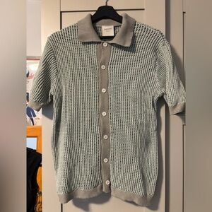 Massive Luxury Knit Button-Up Polo in Sage Green